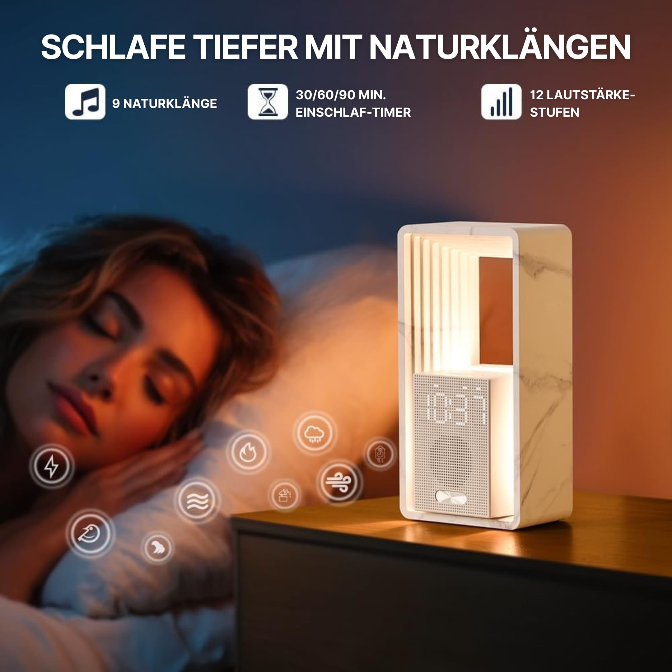 Lichtwecker mit Naturklängen und Einschlaf-Timer sorgt für tieferen Schlaf und entspannte Nächte im Schlafzimmer