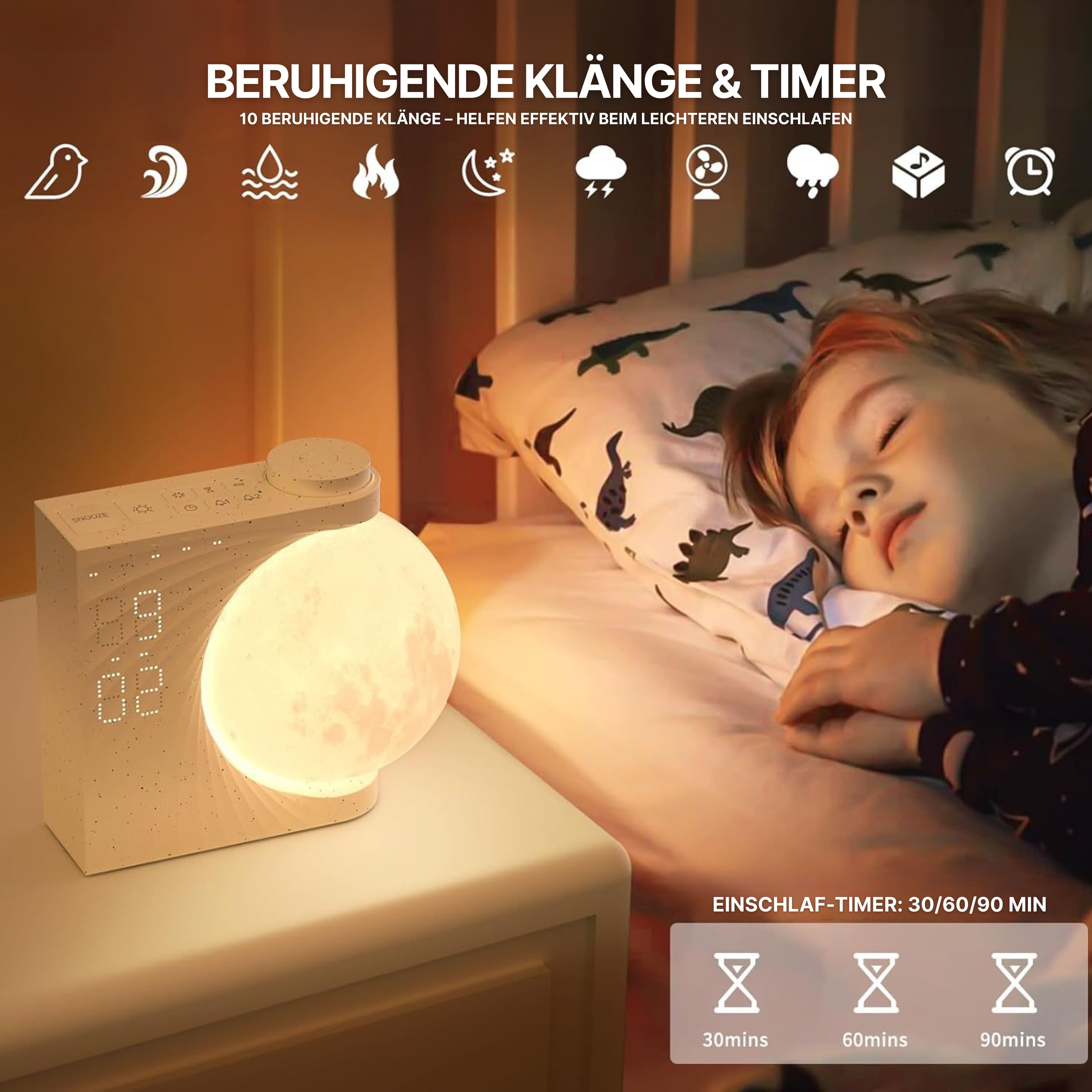 Luna Glow Réveil Lumineux – Lampe lune avec réveil & lumière d’aube