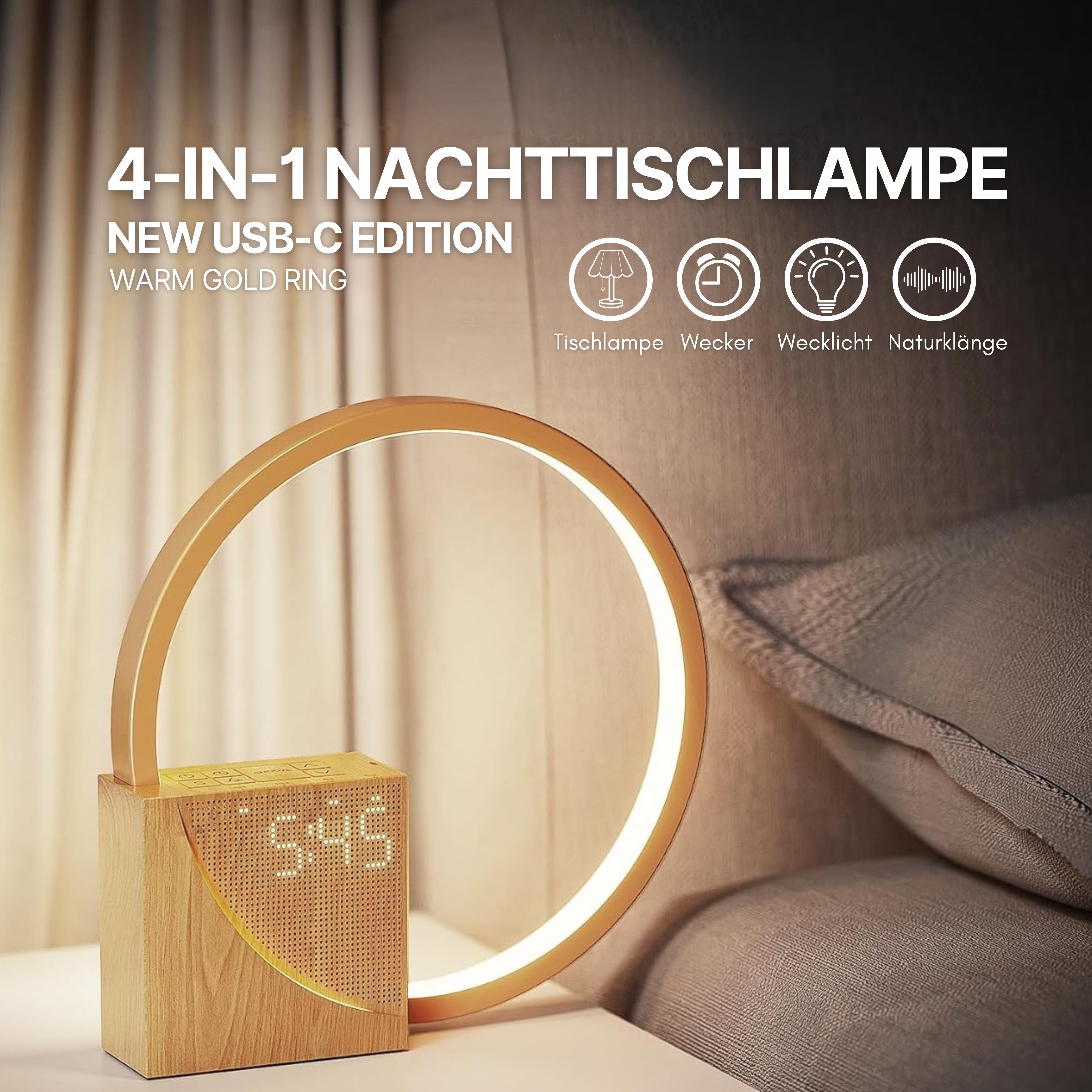 Rise & Shine Réveil Lumineux – Lampe de chevet dimmable pour un sommeil naturel