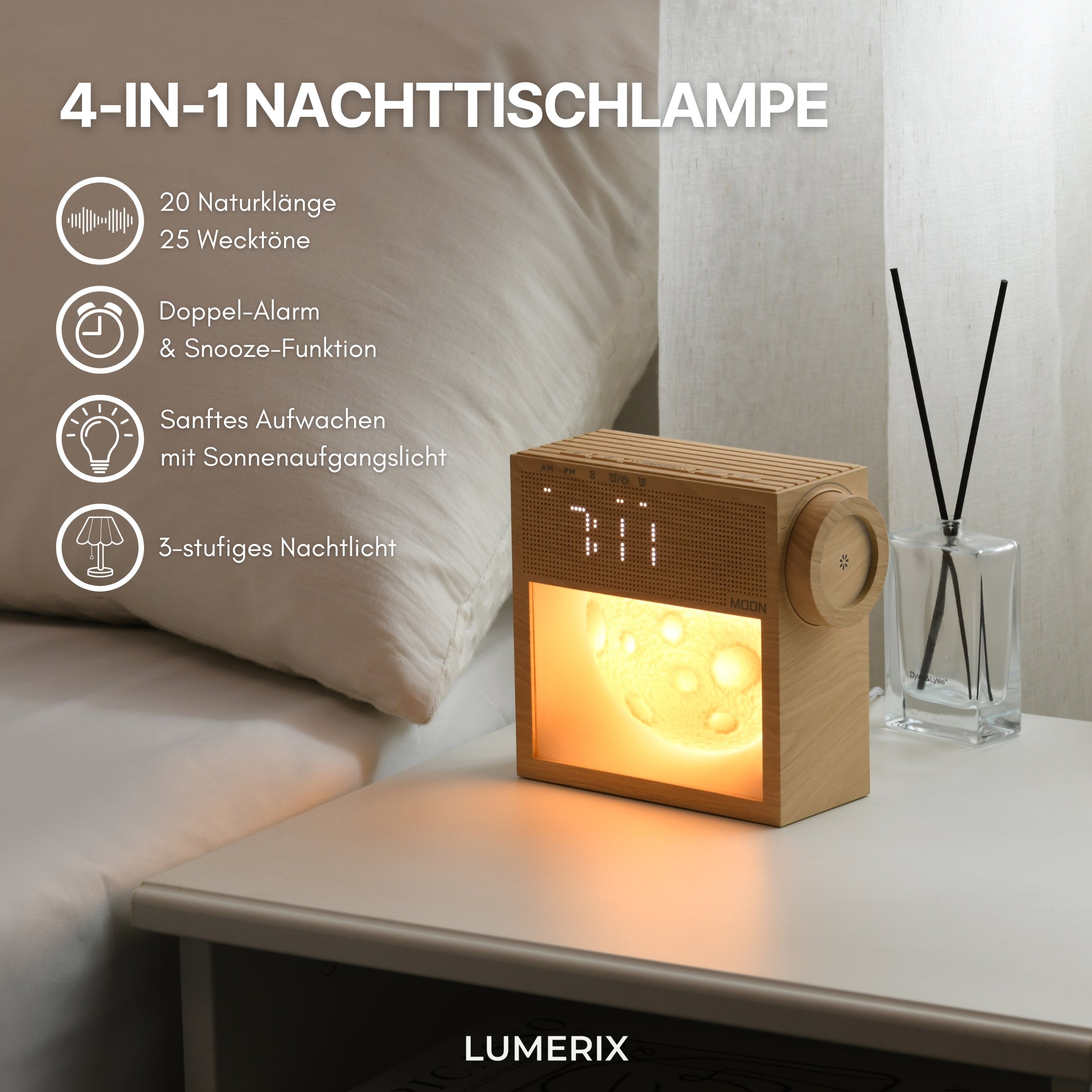 Moonlight X2 Lichtwecker – Mondlampe mit Wecker & Sonnenaufgangslicht