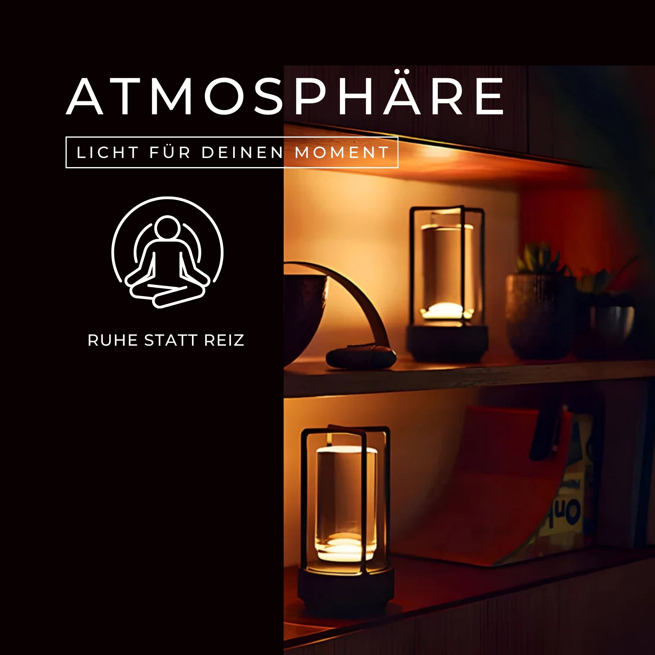 Zwei Ambient Light Lampen auf Regal – sanftes Licht für Momente der Ruhe und Entspannung.“