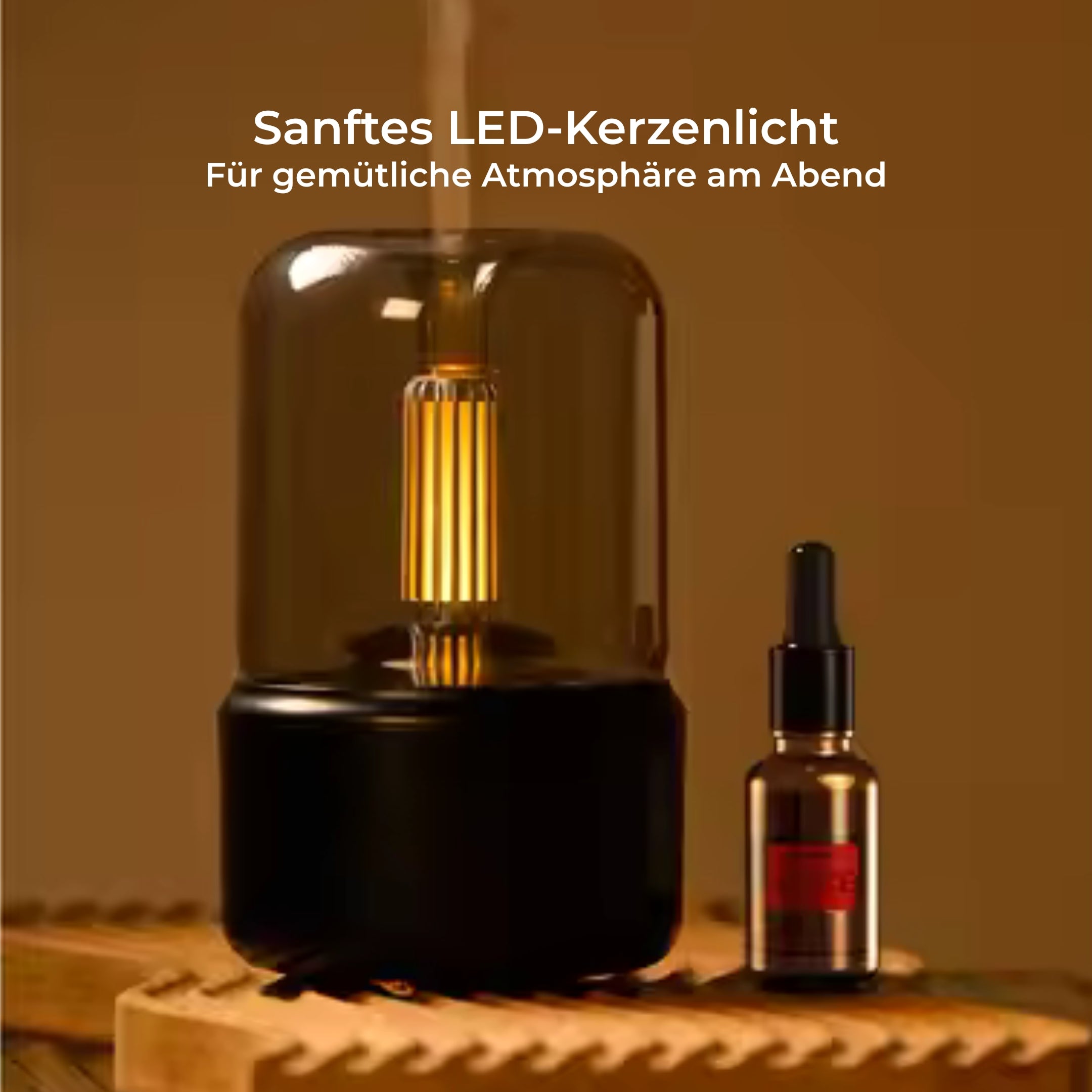 Schwarzer Aromadiffusor mit LED-Kerzenlichteffekt und ätherischem Öl