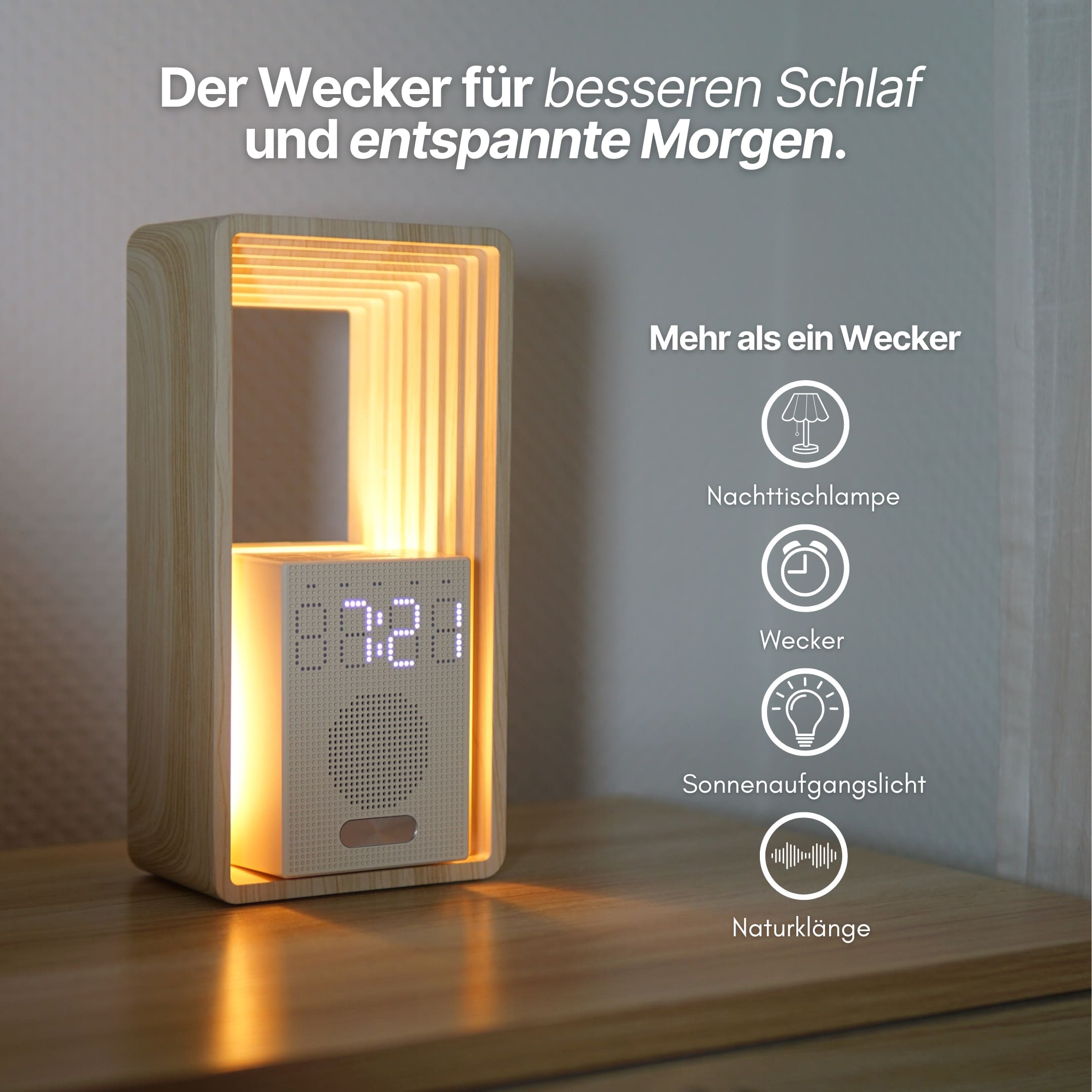 Lichtwecker mit Sonnenaufgangslicht, Naturklängen und Nachtlicht für besseren Schlaf und entspannte Morgen