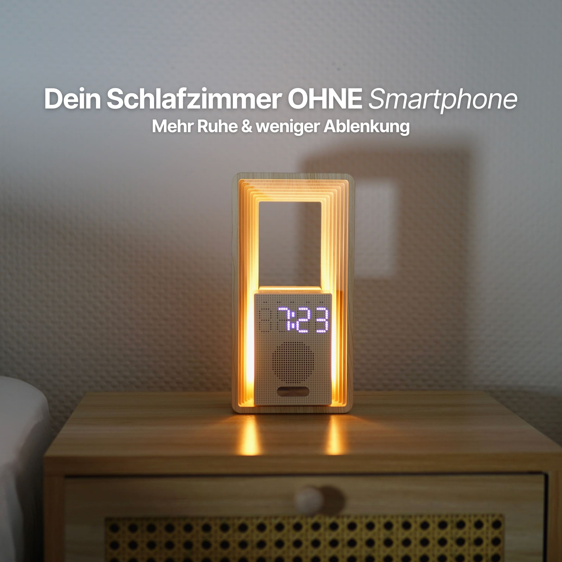 Schlafzimmer ohne Smartphone mit Horizon Lichtwecker für mehr Ruhe, besseren Schlaf und weniger Ablenkung