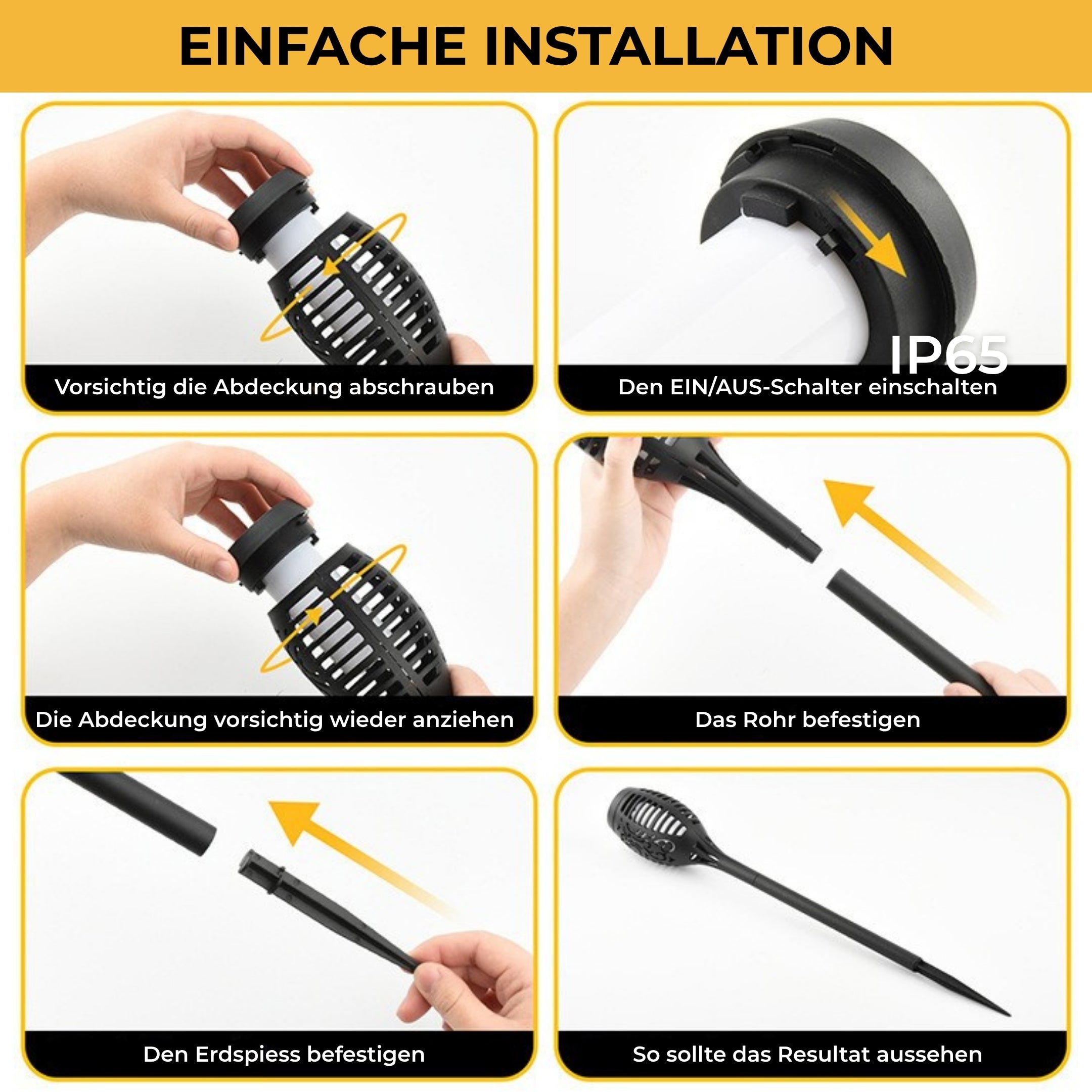 Einfache Installation der Solar Gartenfackel – werkzeuglos in wenigen Schritten