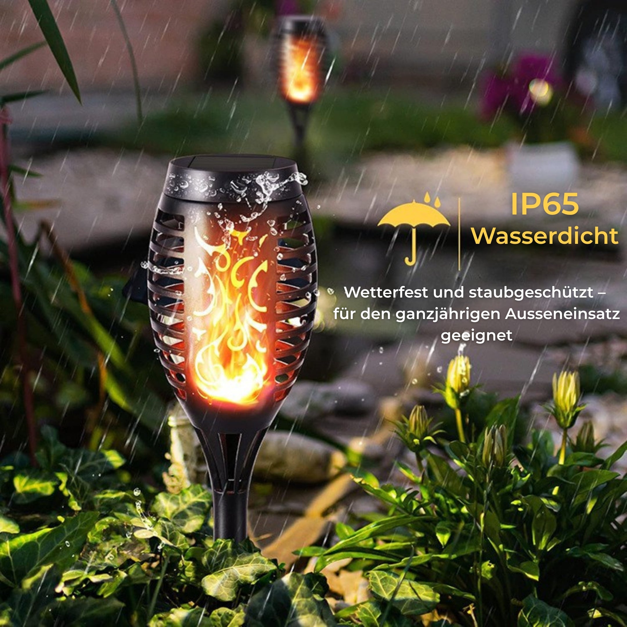 Wetterfeste Solar Gartenfackel mit IP65-Schutz – ideal für ganzjährigen Außeneinsatz