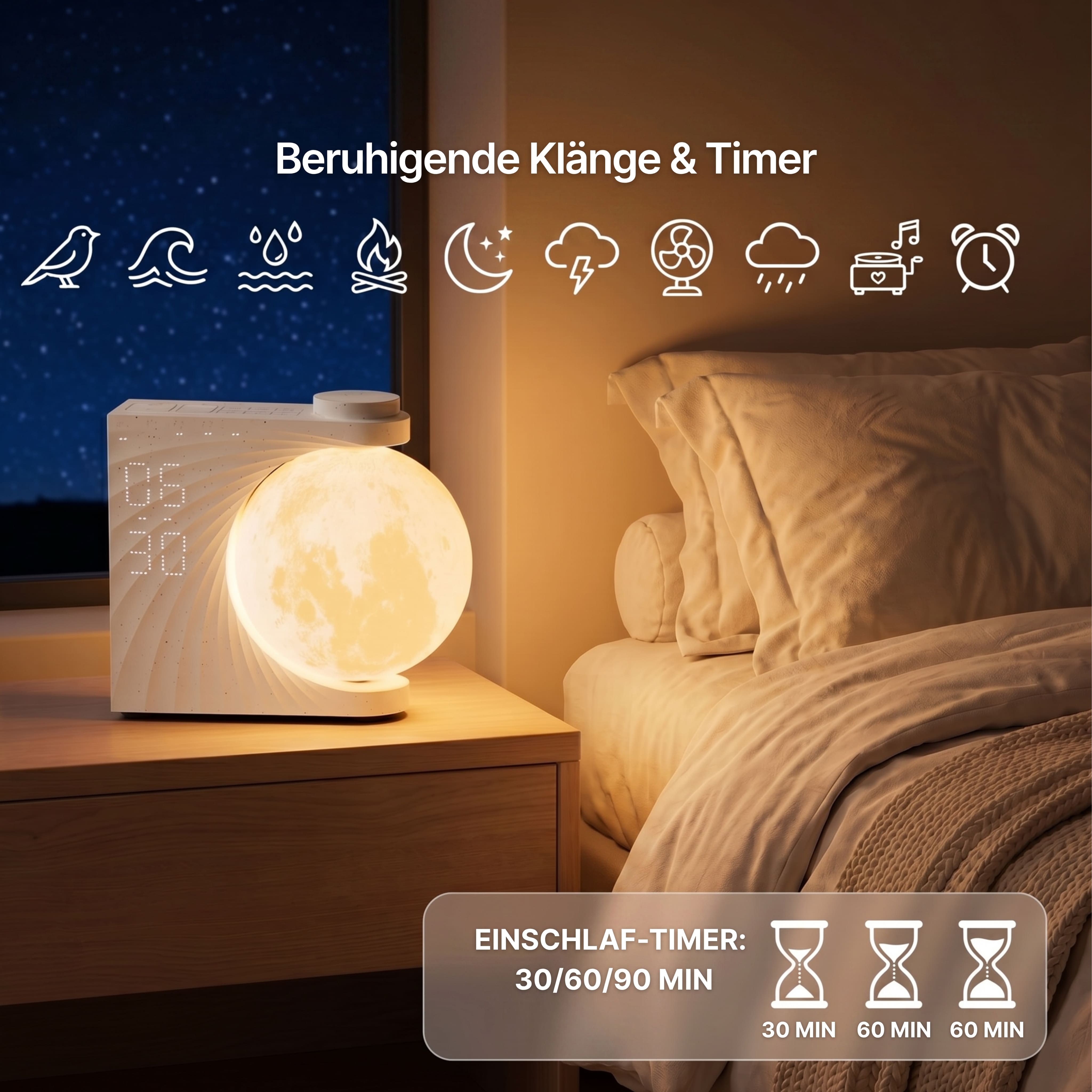 LUNA GLOW – Lampe lune & réveil lumineux avec lever de soleil