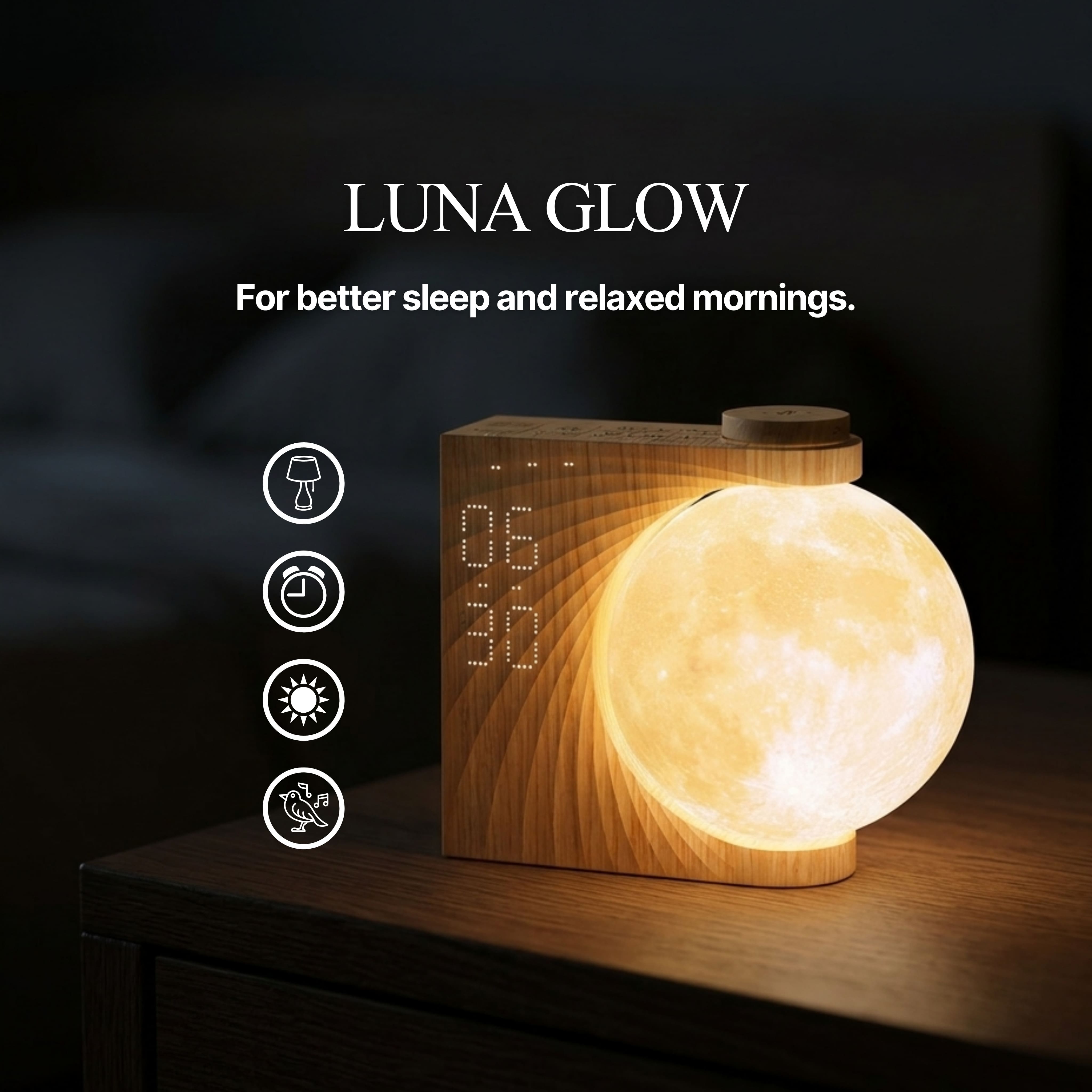 LUNA GLOW – Lampe lune & réveil lumineux avec lever de soleil
