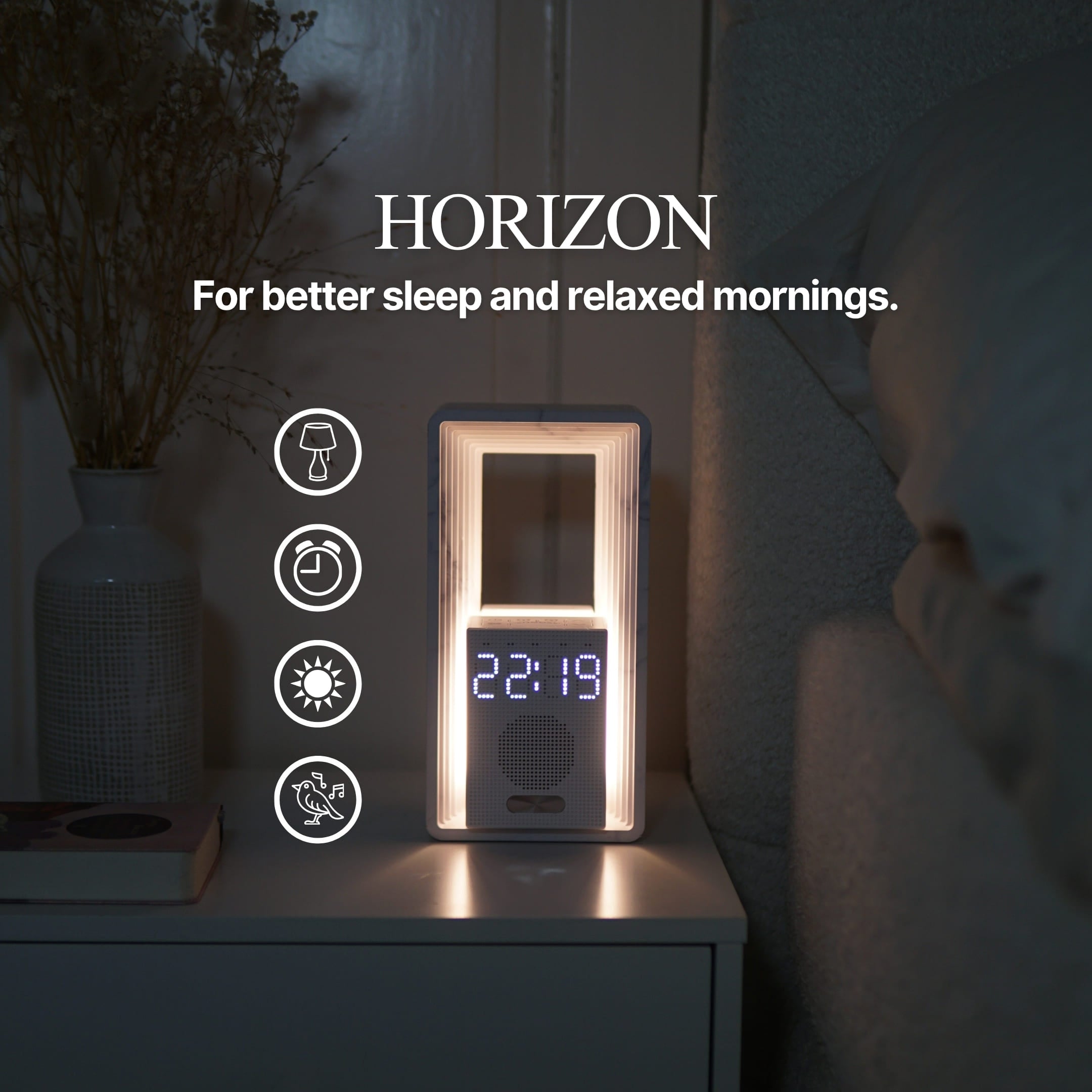 HORIZON Limited Edition – Lichtwecker in Marmoroptik mit Sonnenaufgang & Naturklängen