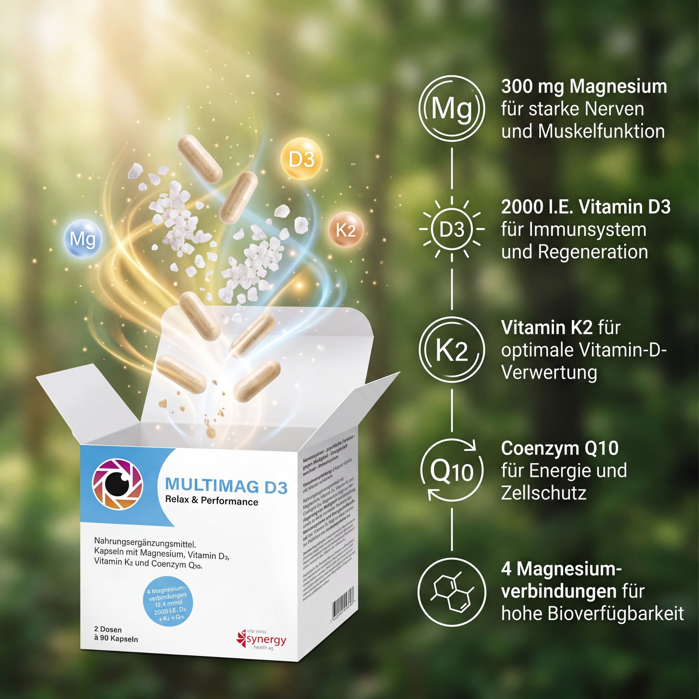 Multimag D3 (180 capsules) – Magnésium & vitamine D3 pour les nerfs et les muscles