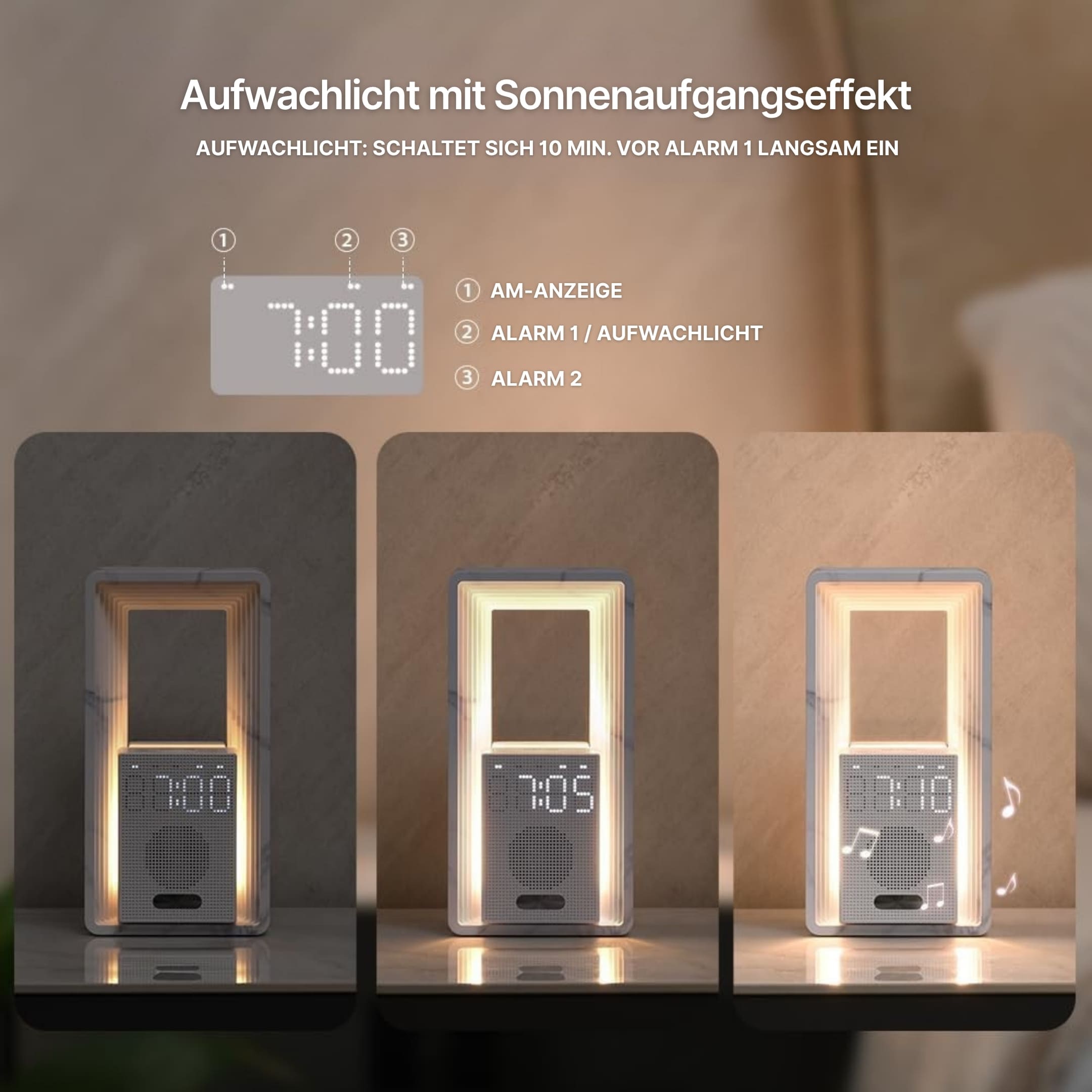 HORIZON Limited Edition – Lichtwecker in Marmoroptik mit Sonnenaufgang & Naturklängen