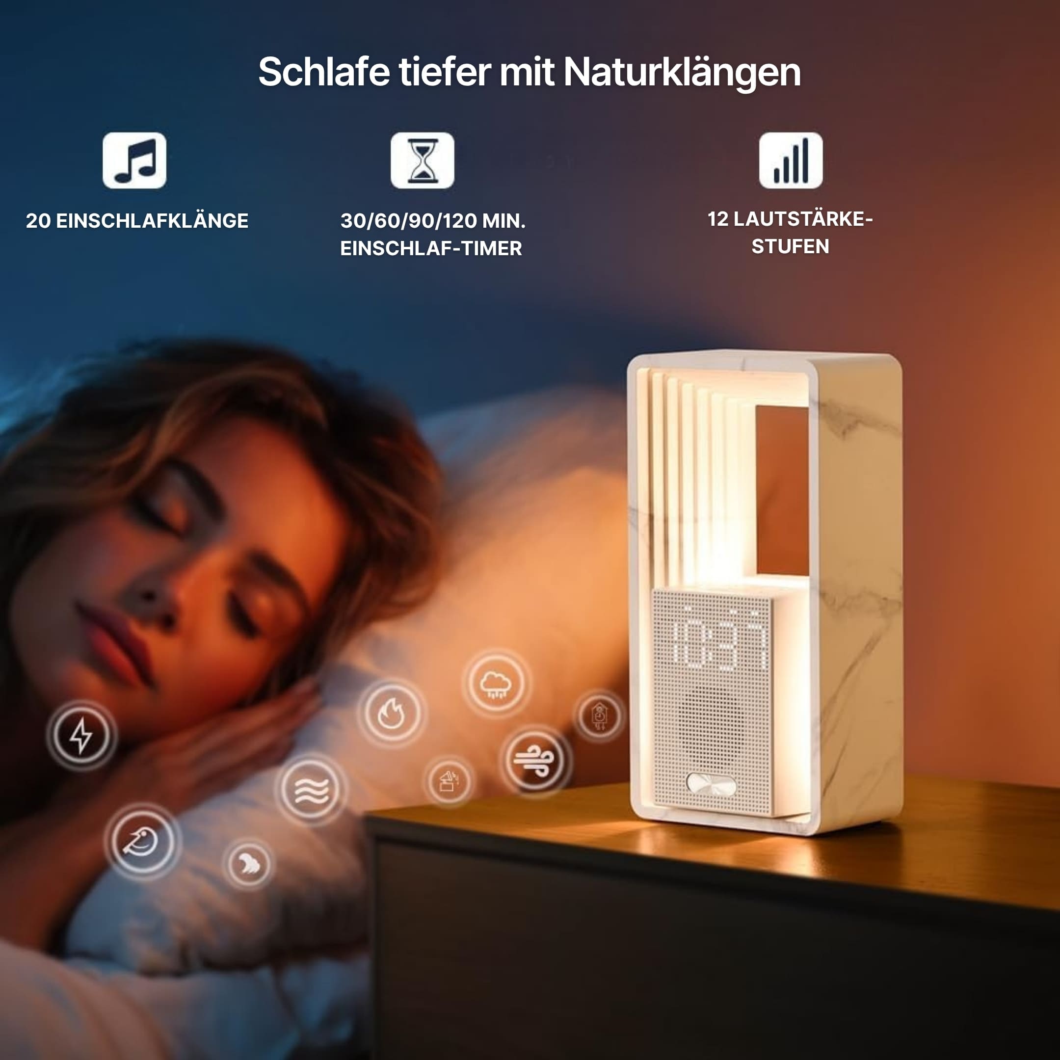 HORIZON Limited Edition – Lichtwecker in Marmoroptik mit Sonnenaufgang & Naturklängen