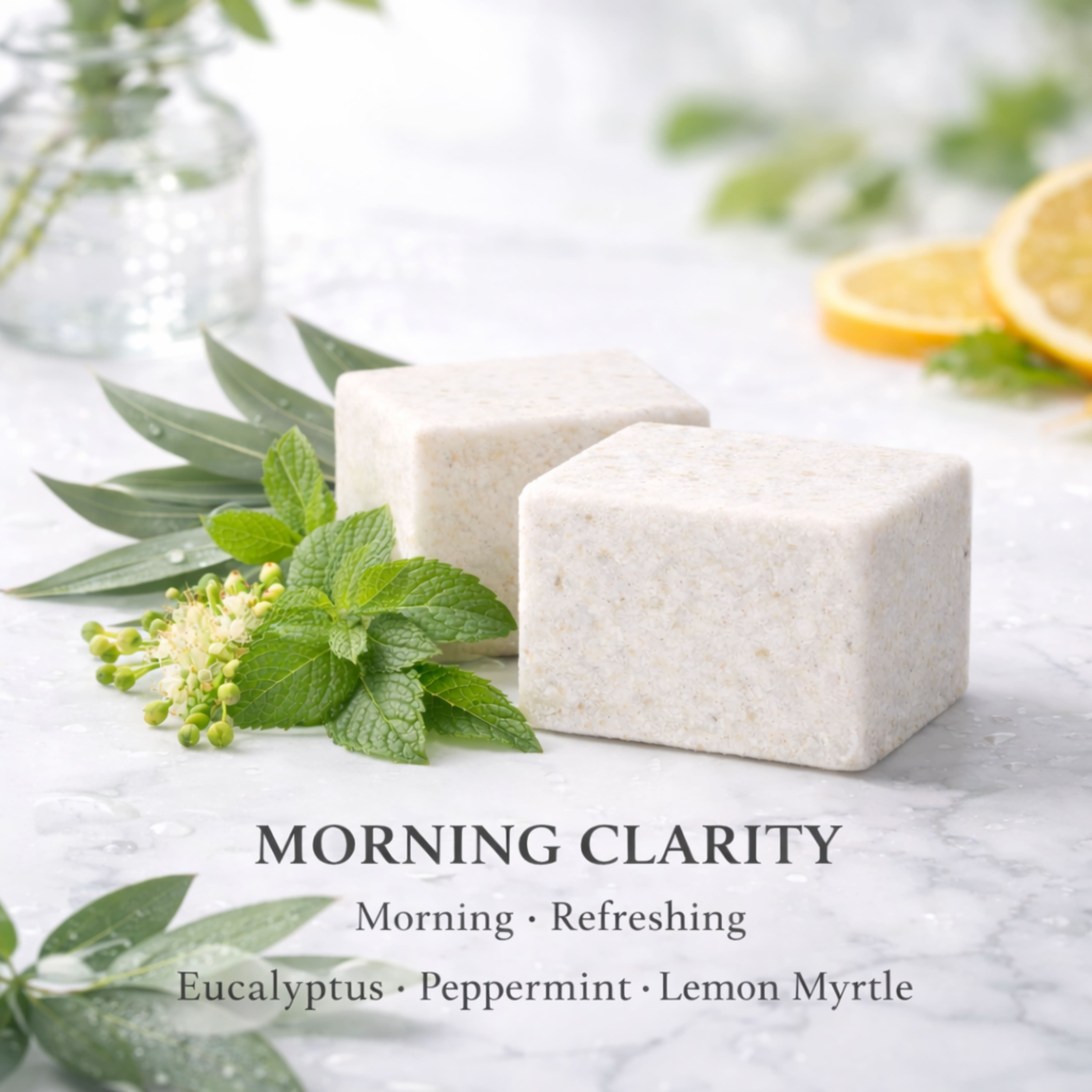 Morning Clarity Duschritual mit Eukalyptus, Pfefferminze und Lemon Myrtle für Frische, Fokus und Energie am Morgen
