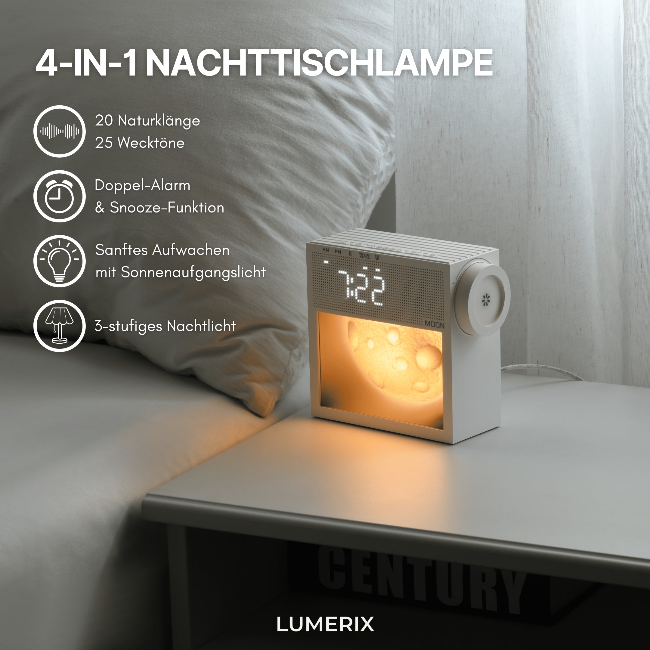 Moonlight X2 Lichtwecker – Mondlampe mit Wecker & Sonnenaufgangslicht