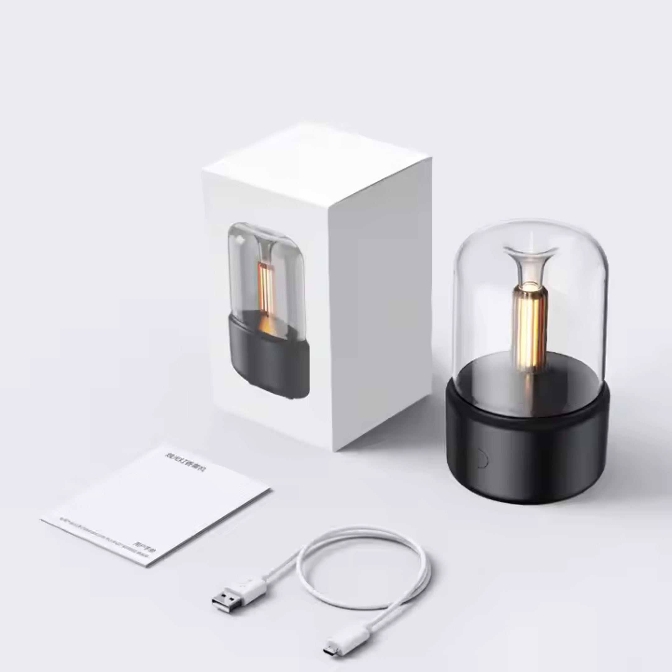 Lieferumfang des Aromadiffusors: Gerät, USB-Kabel und Anleitung
