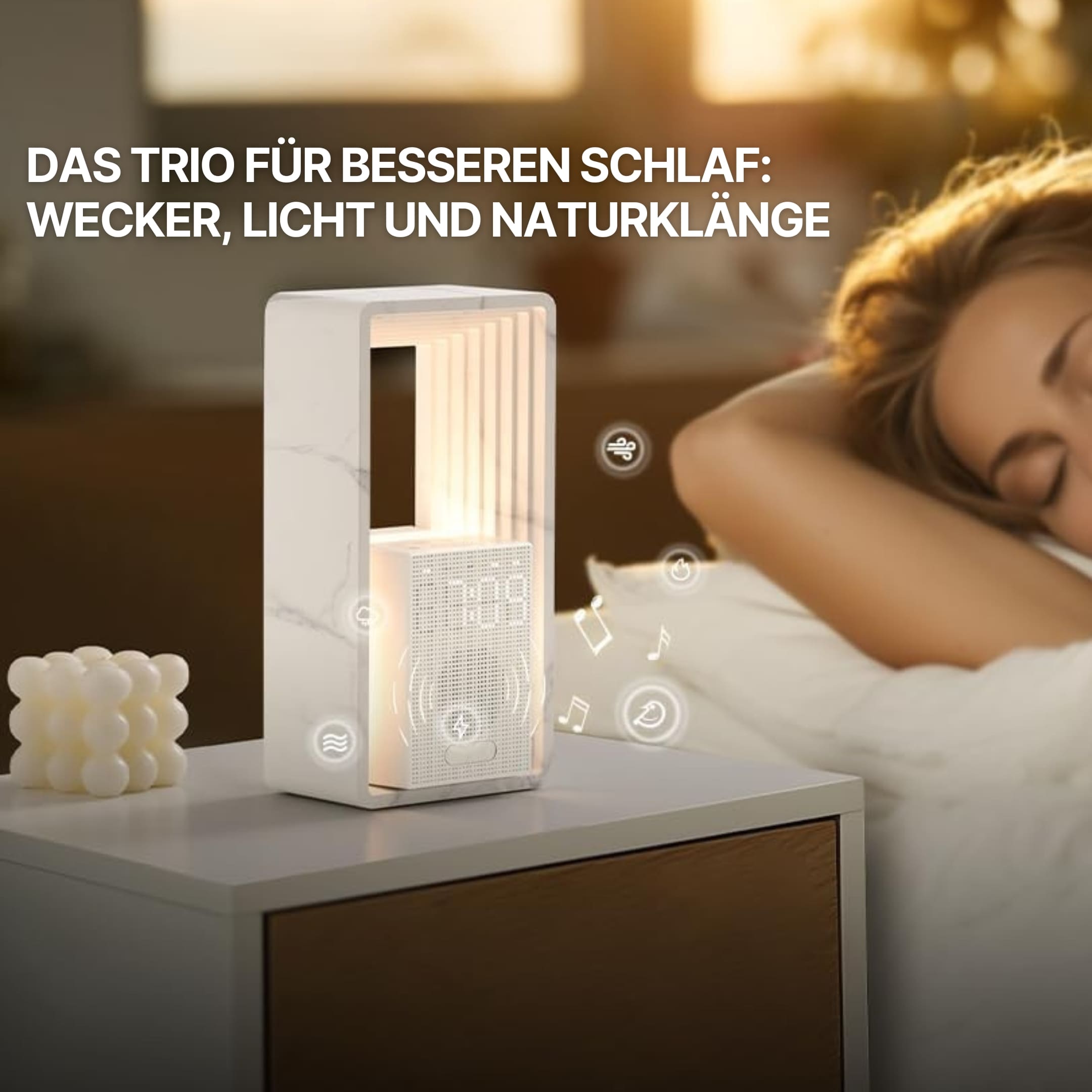 Lichtwecker kombiniert Wecker, Nachtlicht und Naturklänge für besseren Schlaf und entspanntes Aufwachen im Schlafzimmer
